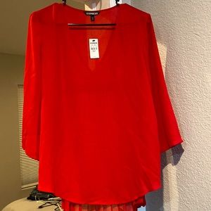 NWT Express Red Pleated Back V-Neck Blouse